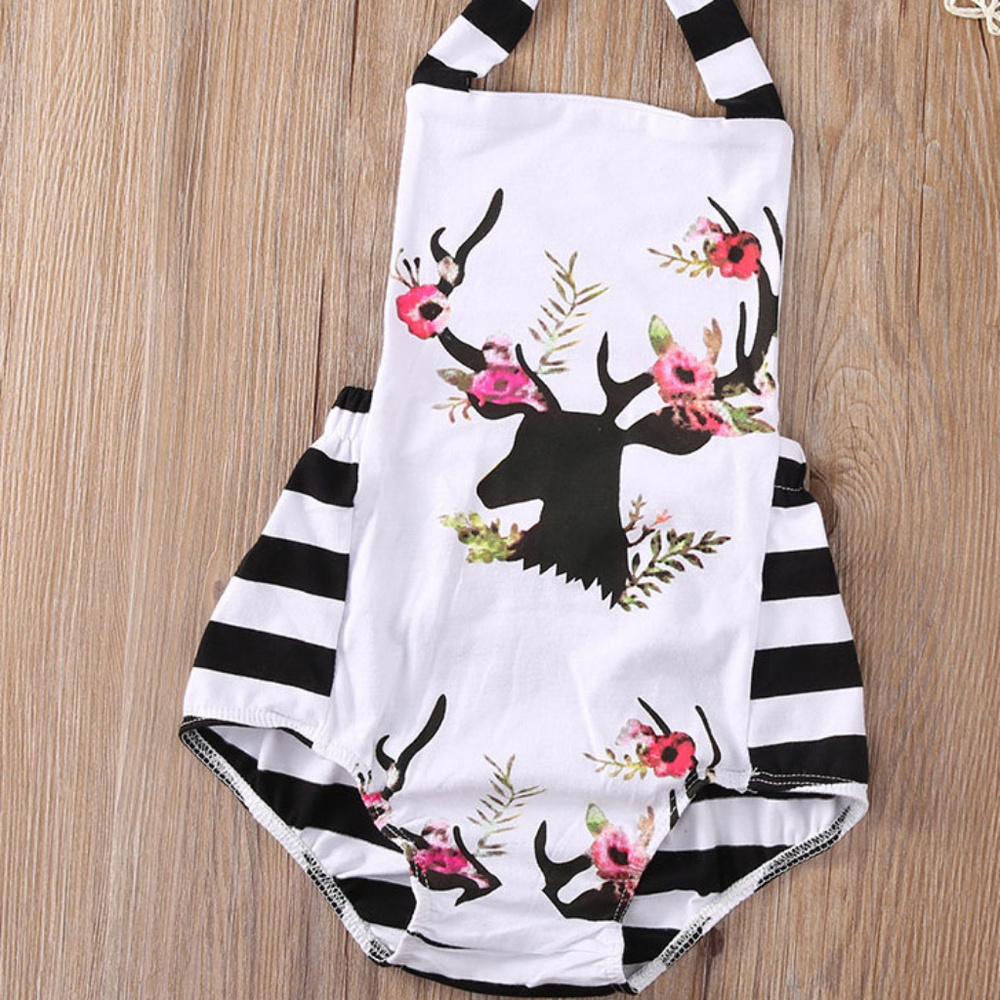 New Black & White Striped Deer Bodysuit Baby Girl